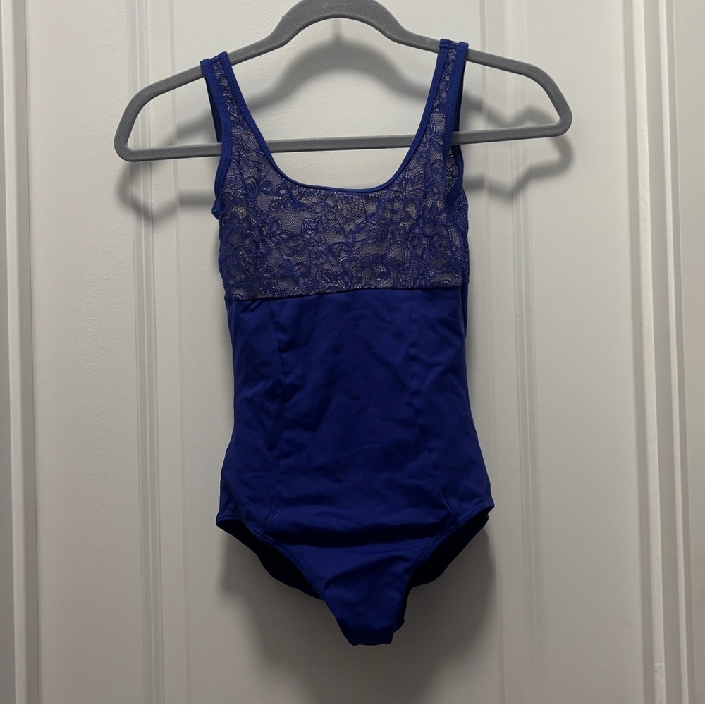 Blue Leotard with lace top.